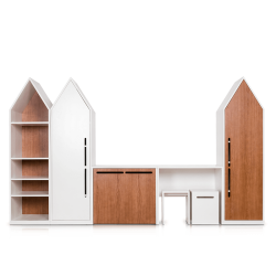 Детский гарнитур, шкаф домик, стол, табурет, ящик для игрушек