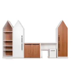 Детский гарнитур, шкаф домик, стол, табурет, ящик для игрушек