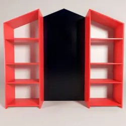 Стеллаж комплект красный с грифельной доской