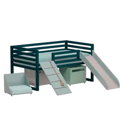 Кровать с горкой темно синий канатной лестницей и ящиками 2 шт.