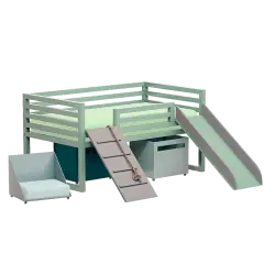 Кровать с горкой мятный канатной лестницей и ящиками 2 шт. для игрушек