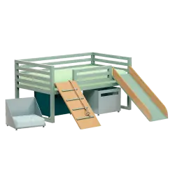 Кровать с горкой мятный лестница и ящики для игрушек