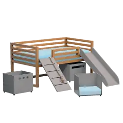 Кровать с горкой канатной лестницей и ящиками для игрушек