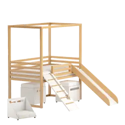 Детская кровать-комплекс с горкой и канатной лестницей | 2 ящика для хранения | DOODYWOODY