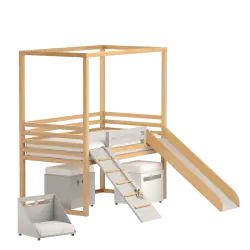 Детская кровать-комплекс с горкой, лестницей и ящиками на колесах | DOODYWOODY