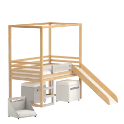 Детская кровать-горка с 2 ящиками и цветным бортом | Эмалевое покрытие RAL | DOODYWOODY