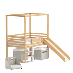 Детская кровать-горка с ящиками | Игровой комплекс DOODYWOODY | Натуральный бук