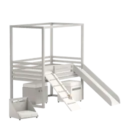 Кровать куб с горкой и канатной лестницей без ящиков для игрушек