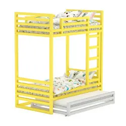 Двухъярусная кровать башня желтый с выкатной кроватью