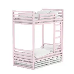 Двухъярусная кровать башня розовый с ящиками