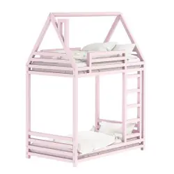 Двухъярусная кровать домик розовый на 5см ножках