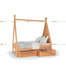 Детская кровать "Вигвам" с реечными ящиками и сплошным изголовьем