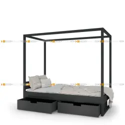 Черная кровать куб для подростка с ящиками на колёсиках Doodywoody