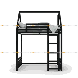 Черная кровать-чердак домик для подростков | Стильная мебель для детской | DOODYWOODY