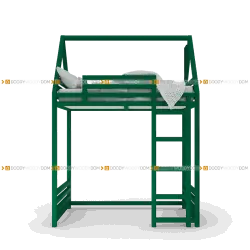 Зеленая детская кровать чердак домик на ножках | Эргономичная мебель для детской | DOODYWOODY