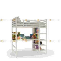 Детская кровать чердак со столом и полками | 2-уровневая мебель для школьника | DOODYWOODY