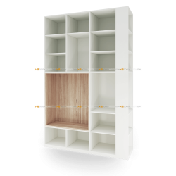 Детский стеллаж с посадочным местом. Натуральный шпон, мдф, эмаль